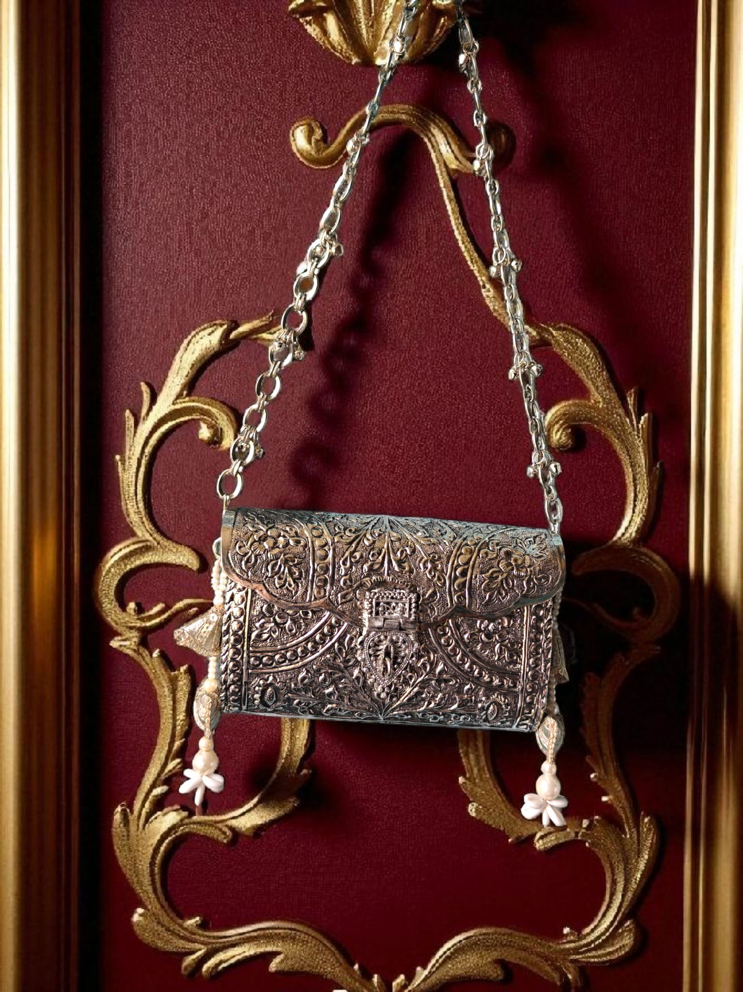 Vintage Silver Ethnic Brass Clutch