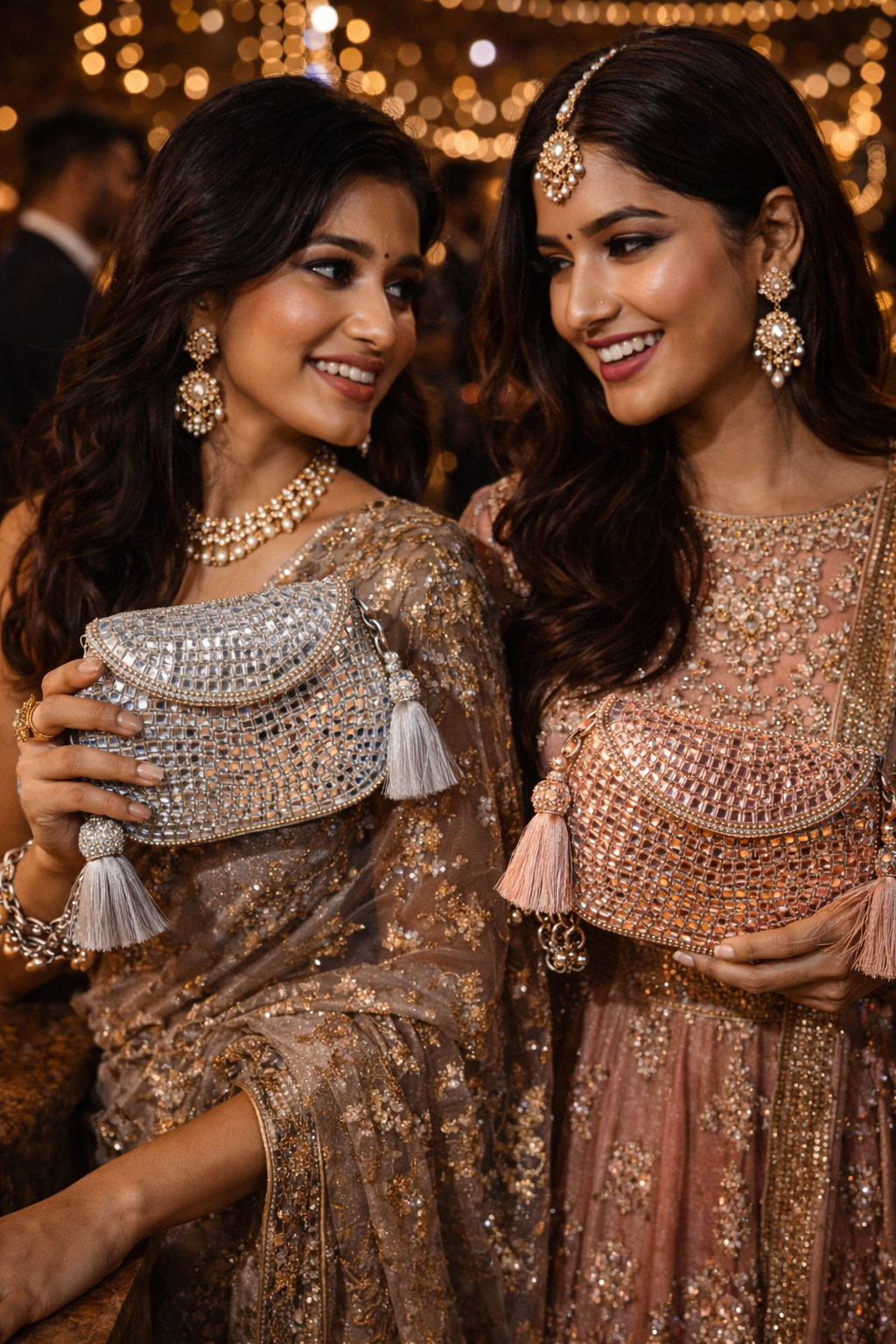 Sheesh Mahal - Glass Mosaic Brass Bag in Rose Gold Tone