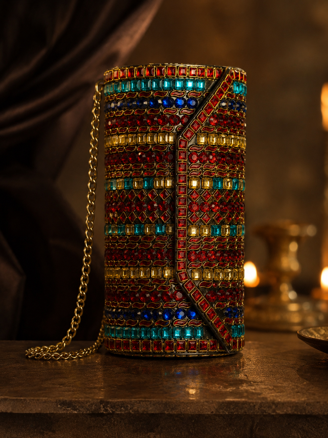 Dholki Multi coloured Kundan Handbag
