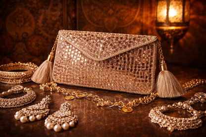 Sheesh Mahal Glass Mosaic Rectangular clutch in Rose Gold