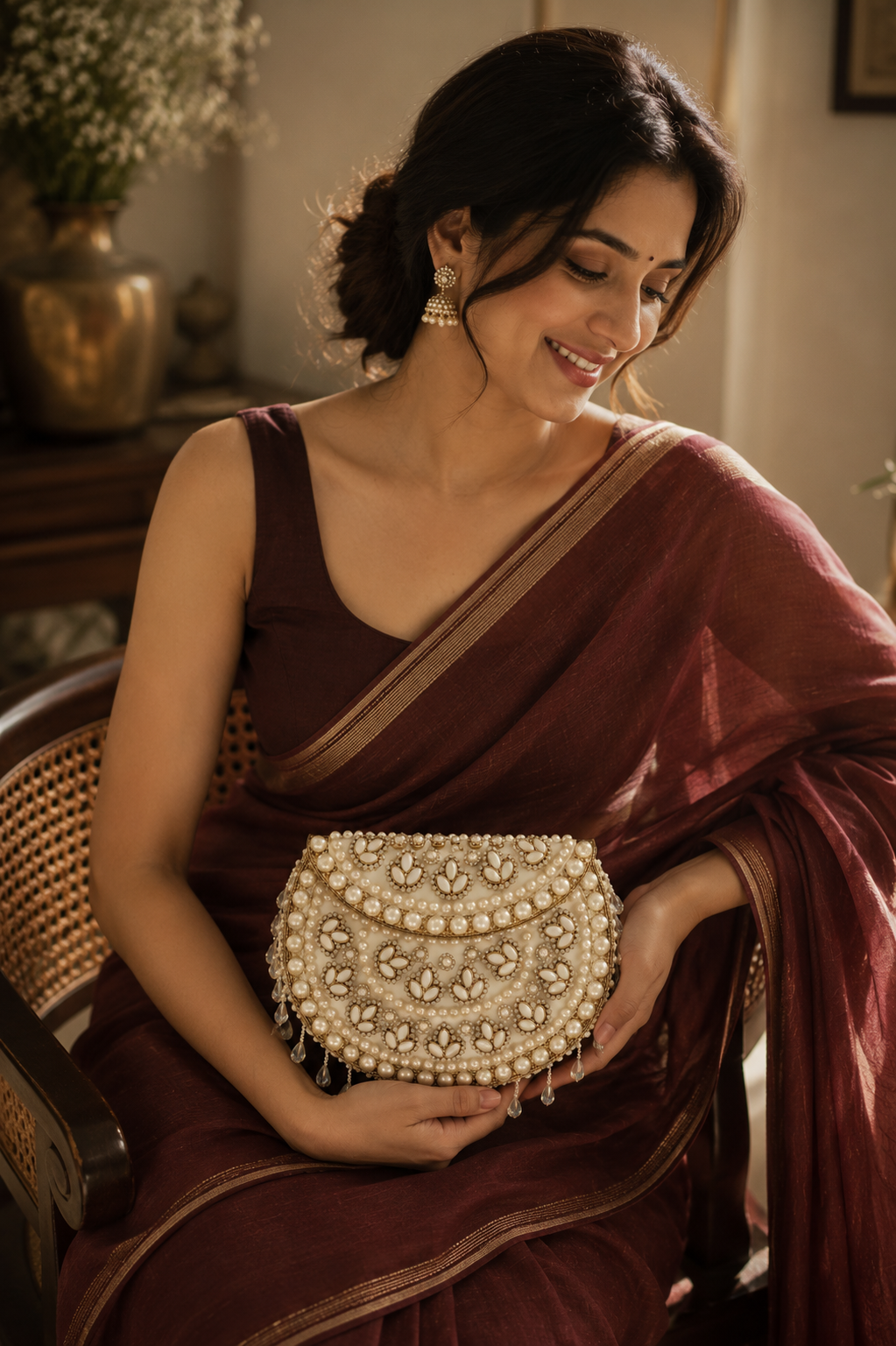 Sheesh Mahal Pearl Bloom Clutch