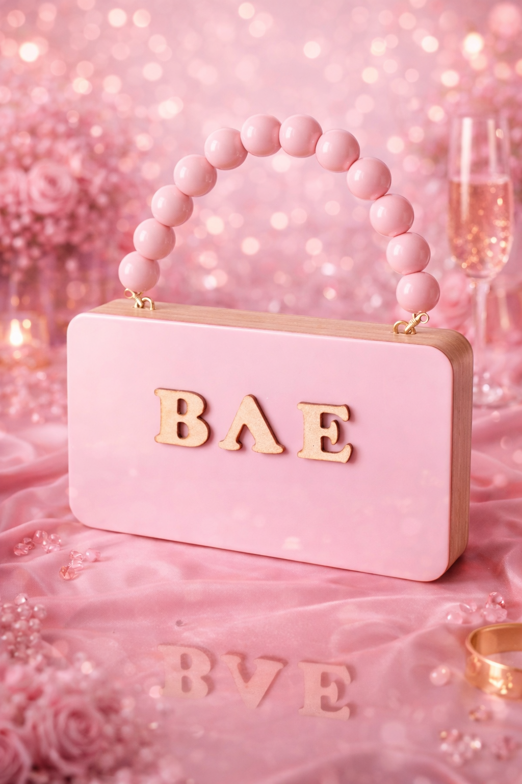 Colour Block Personalized wooden Clutch in beaded handle