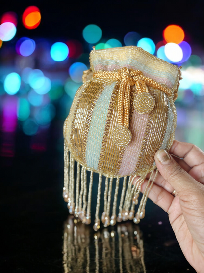 The Mini Potli Embroidered bag with crystal fringes
