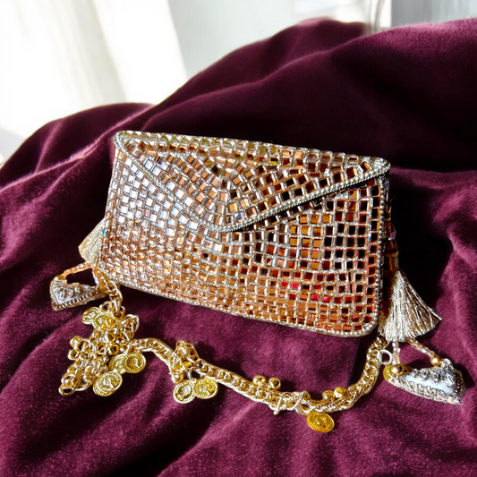 Sheesh Mahal Glass Mosaic Rectangular clutch in Rose Gold