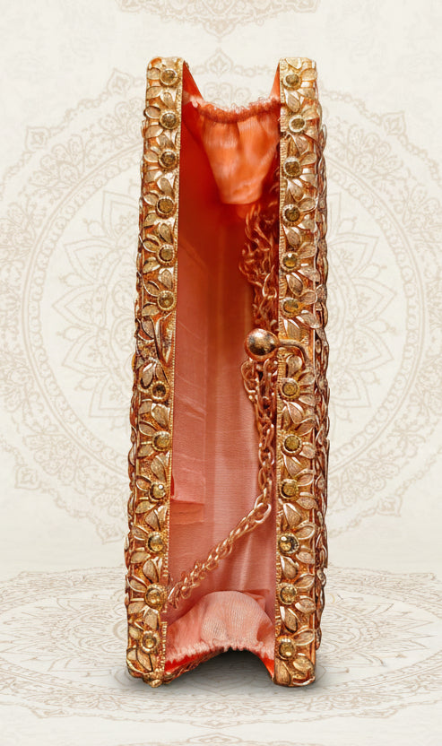 Rosé Éclat – 3D Floral Brass Clutch