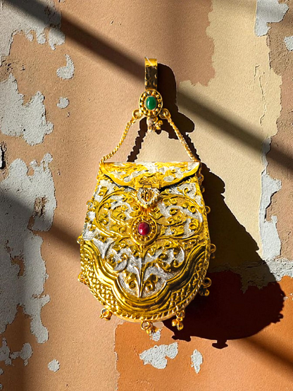 Oval Shaped Mobile Challa in dual tone and ghungroo latkans