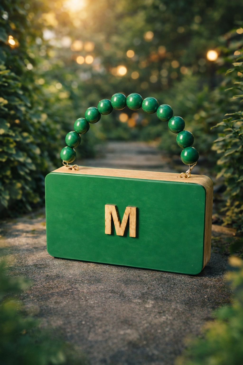 Colour Block Personalized wooden Clutch in beaded handle