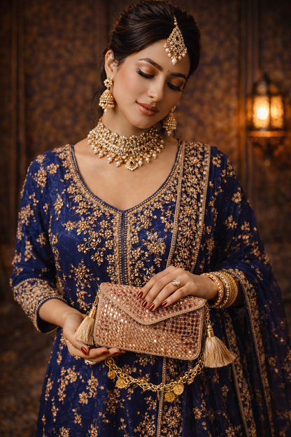 Sheesh Mahal Glass Mosaic Rectangular clutch in Rose Gold