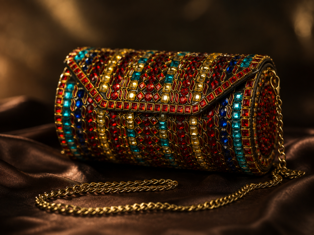 Dholki Multi coloured Kundan Handbag