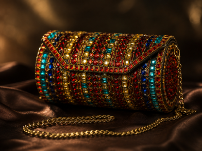 Dholki Multi coloured Kundan Handbag