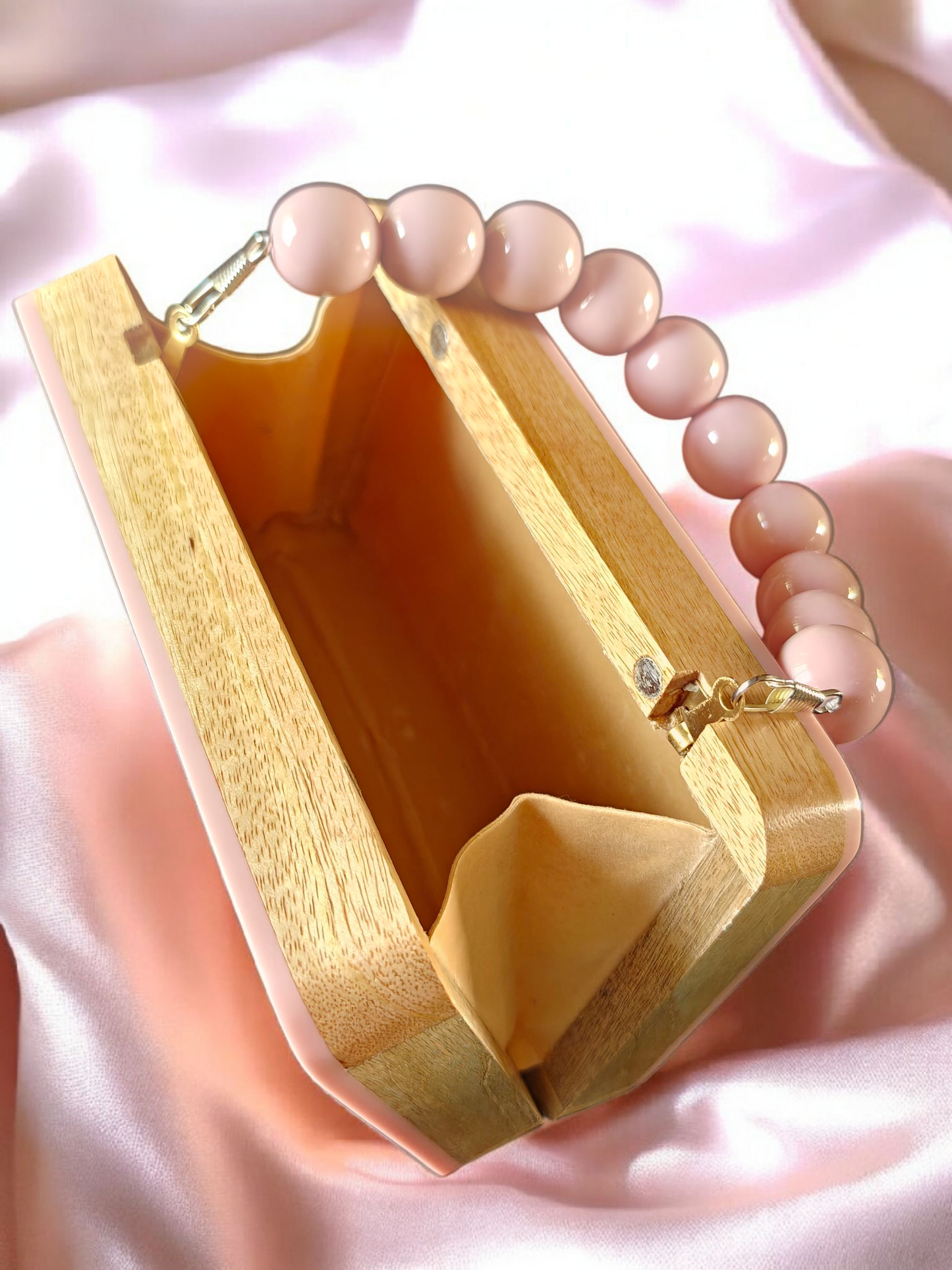 Colour blocked wooden quirky handbags