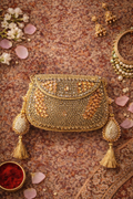 Sheesh Mahal Moha Peach crystal and kundan handbag