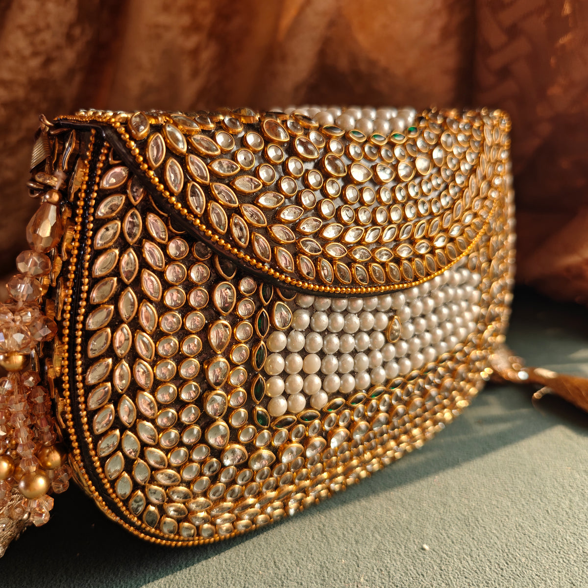 Sheesh Mahal Meher Embellished Brass Wedding Bag