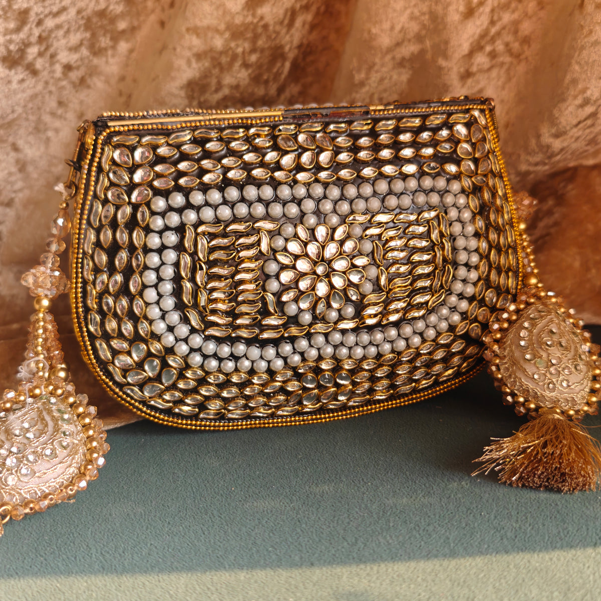 Sheesh Mahal Meher Embellished Brass Wedding Bag