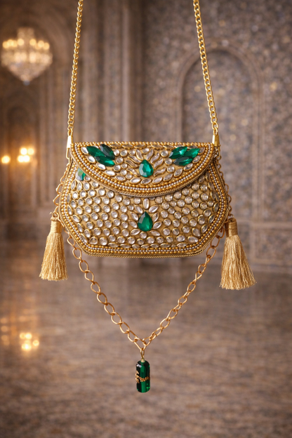 Sheesh Mahal Nano bags - Gold Hexagon with tassels
