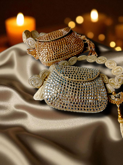 Sheesh Mahal - Glass Mosaic Brass Bag in Rose Gold Tone