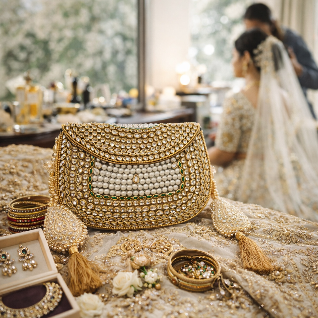 Sheesh Mahal Meher Embellished Brass Wedding Bag