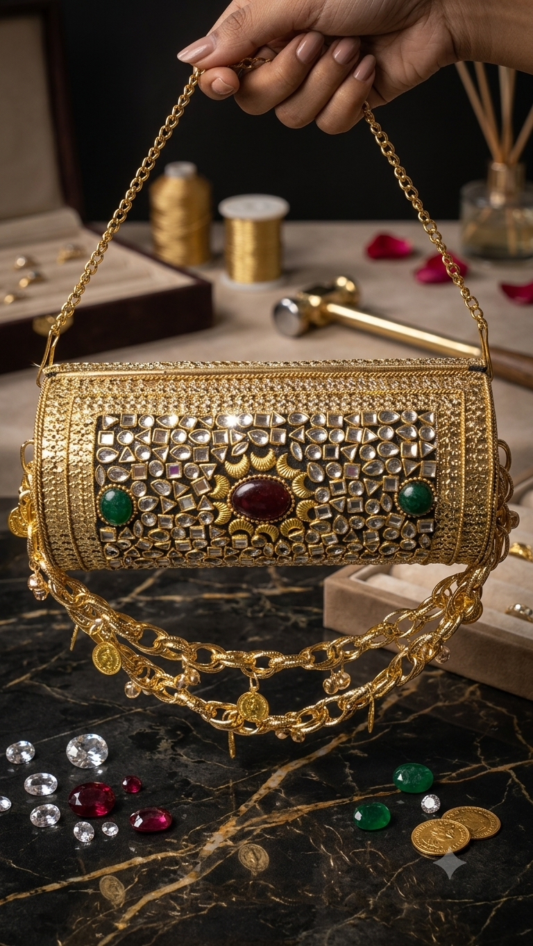 Sheesh Mahal Dholki Clutch in kundan n stones