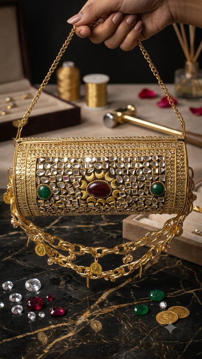 Sheesh Mahal Dholki Clutch in kundan n stones