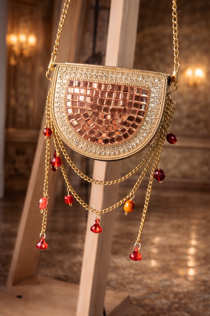 Sheesh Mahal Nano bags - Rose Gold with red crystals