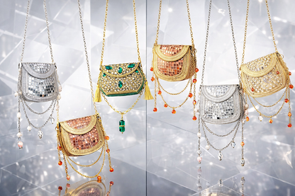 Sheesh Mahal Nano Bags - Silver Square with white beads