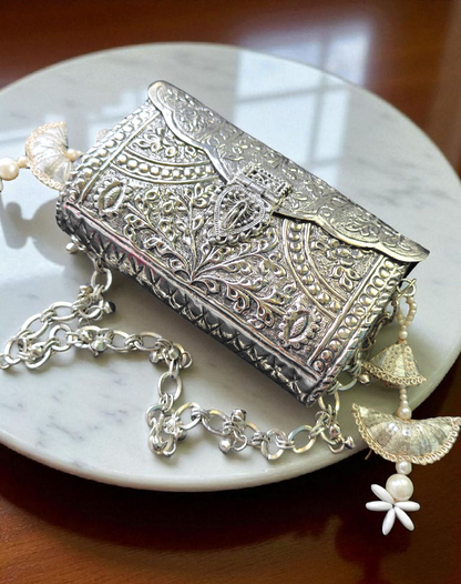 Vintage Silver Ethnic Brass Clutch