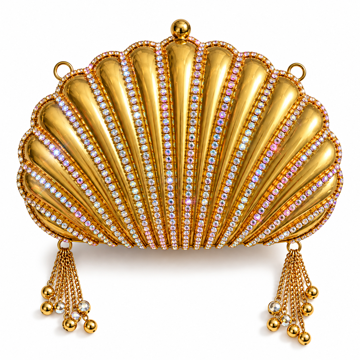 Heera Clutch - Dazzling RhineStone Shell shaped Brass Bag
