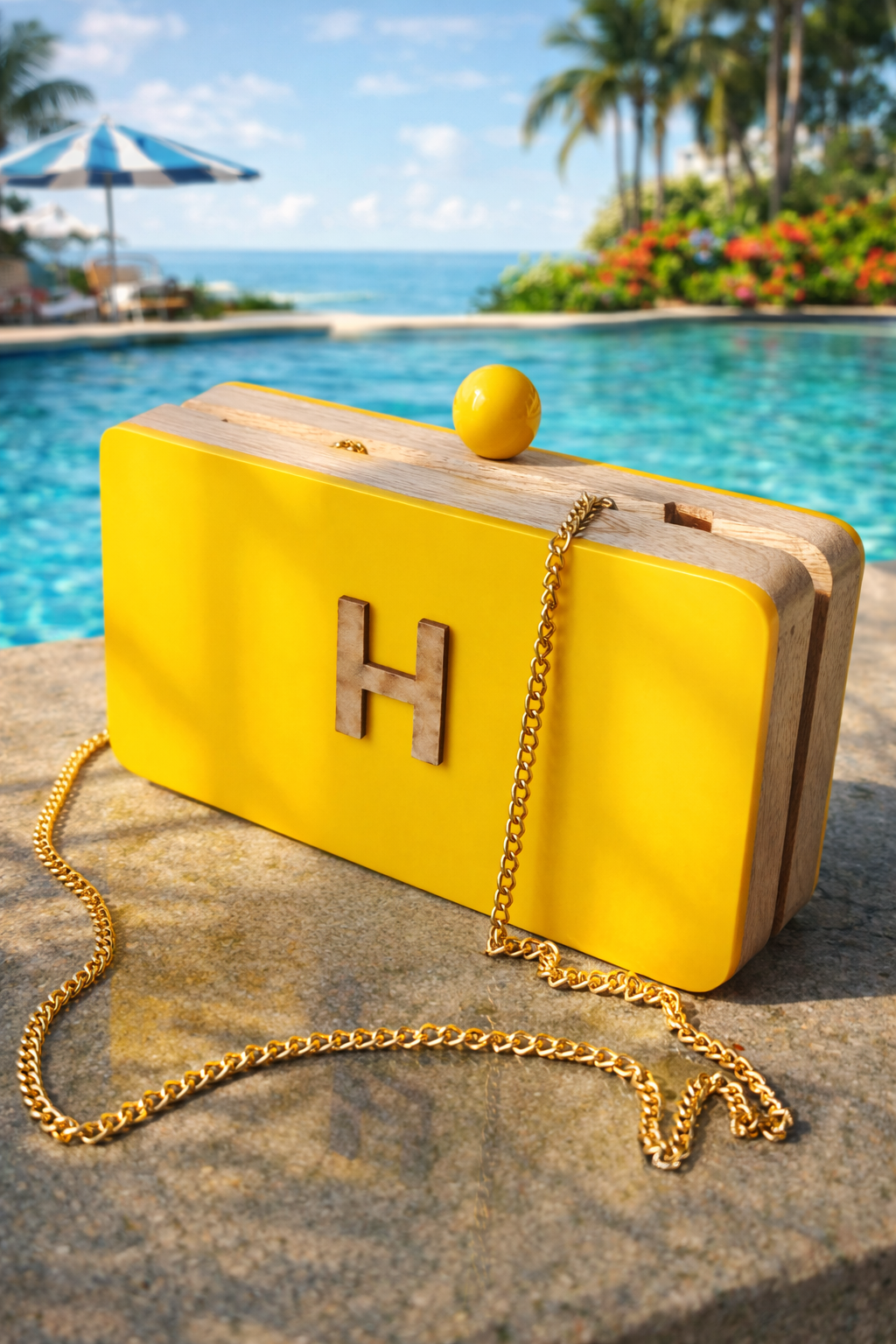 Colour Block Customized Name Initial clutch in wood and enamel
