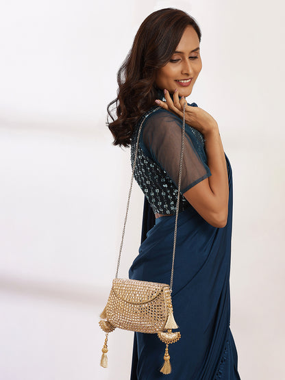 Sheesh Mahal - Glass mosaic Brass Bag in Silver tone
