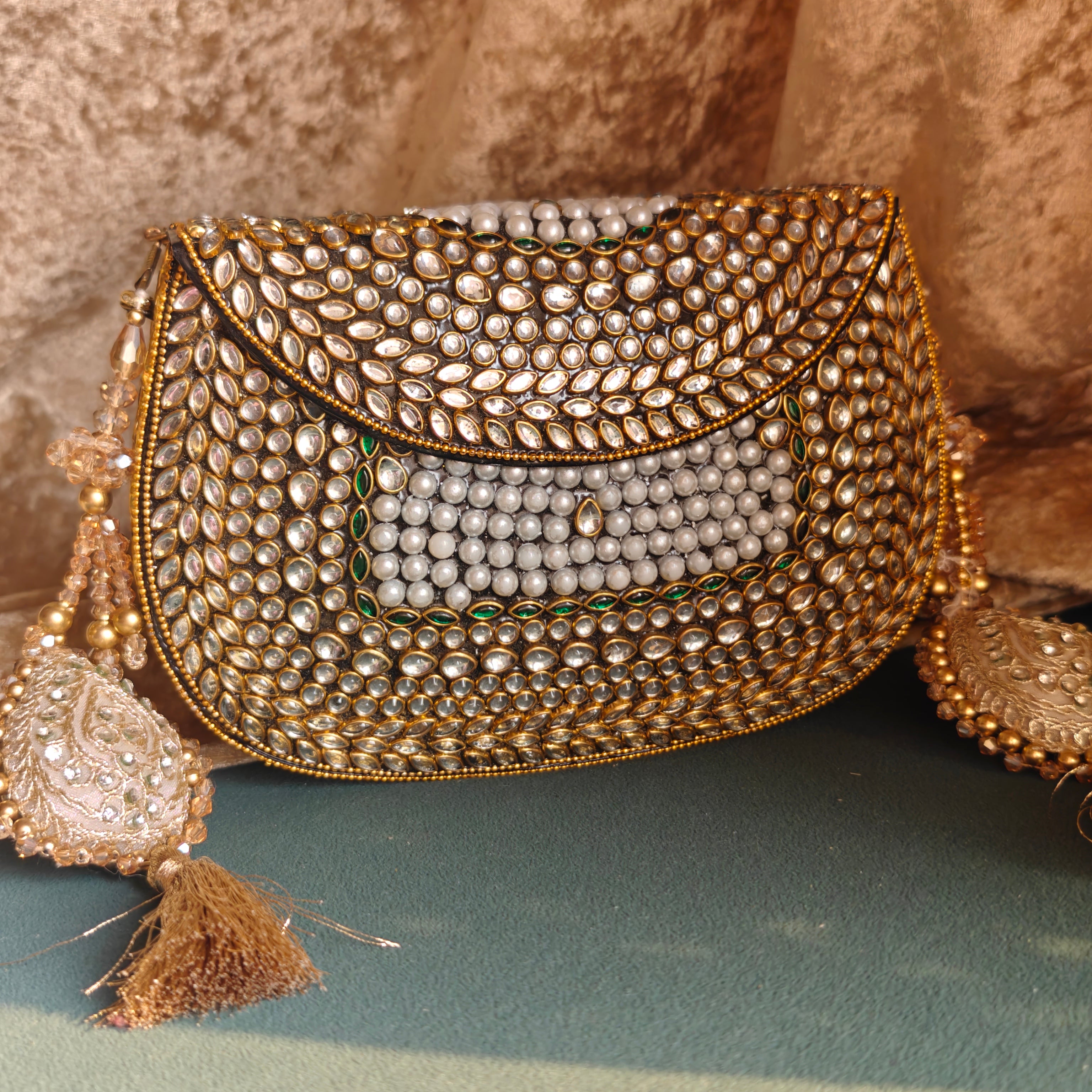 Sheesh Mahal Meher Embellished Brass Wedding Bag