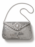 Sheesh Mahal Buta Glass Mosaic Brass Bag Silver Rectangle