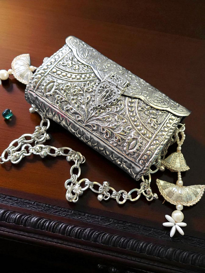 Vintage Silver Ethnic Brass Clutch