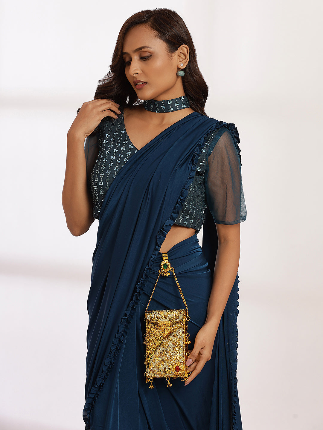 Ornate Handcrafted Mobile pouch in dual tone