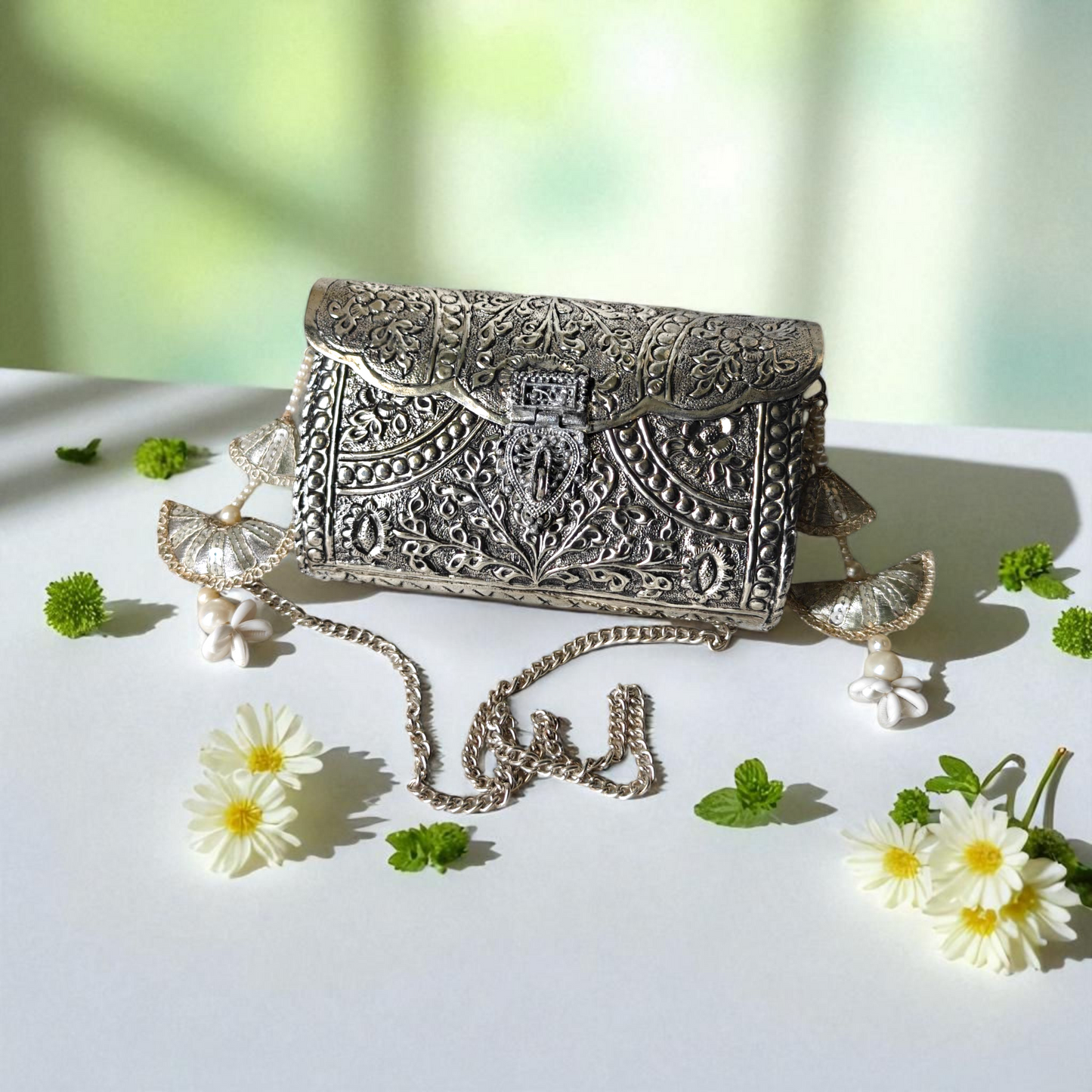Vintage Silver Ethnic Brass Clutch