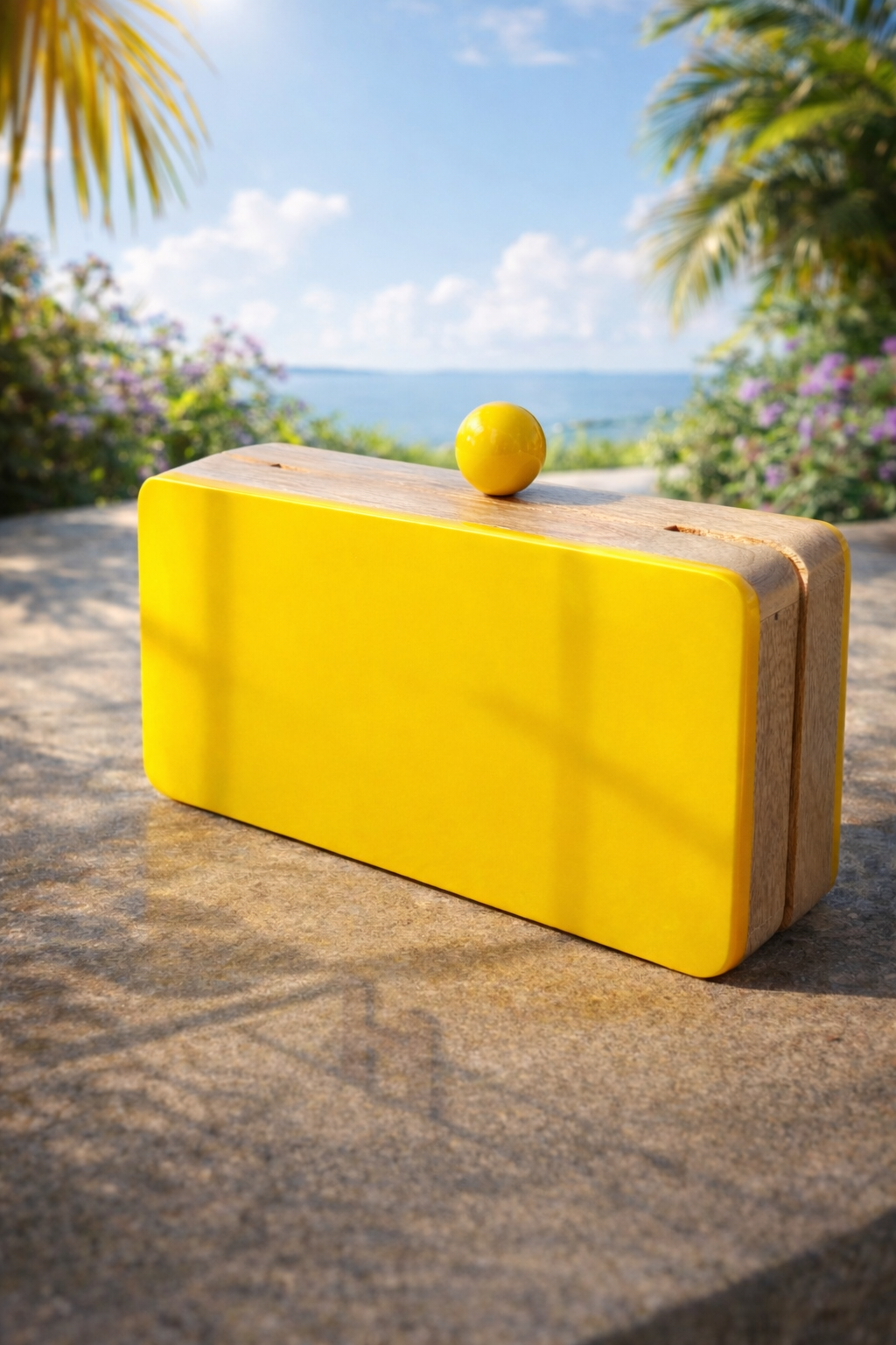 Colour blocked wooden quirky handbags