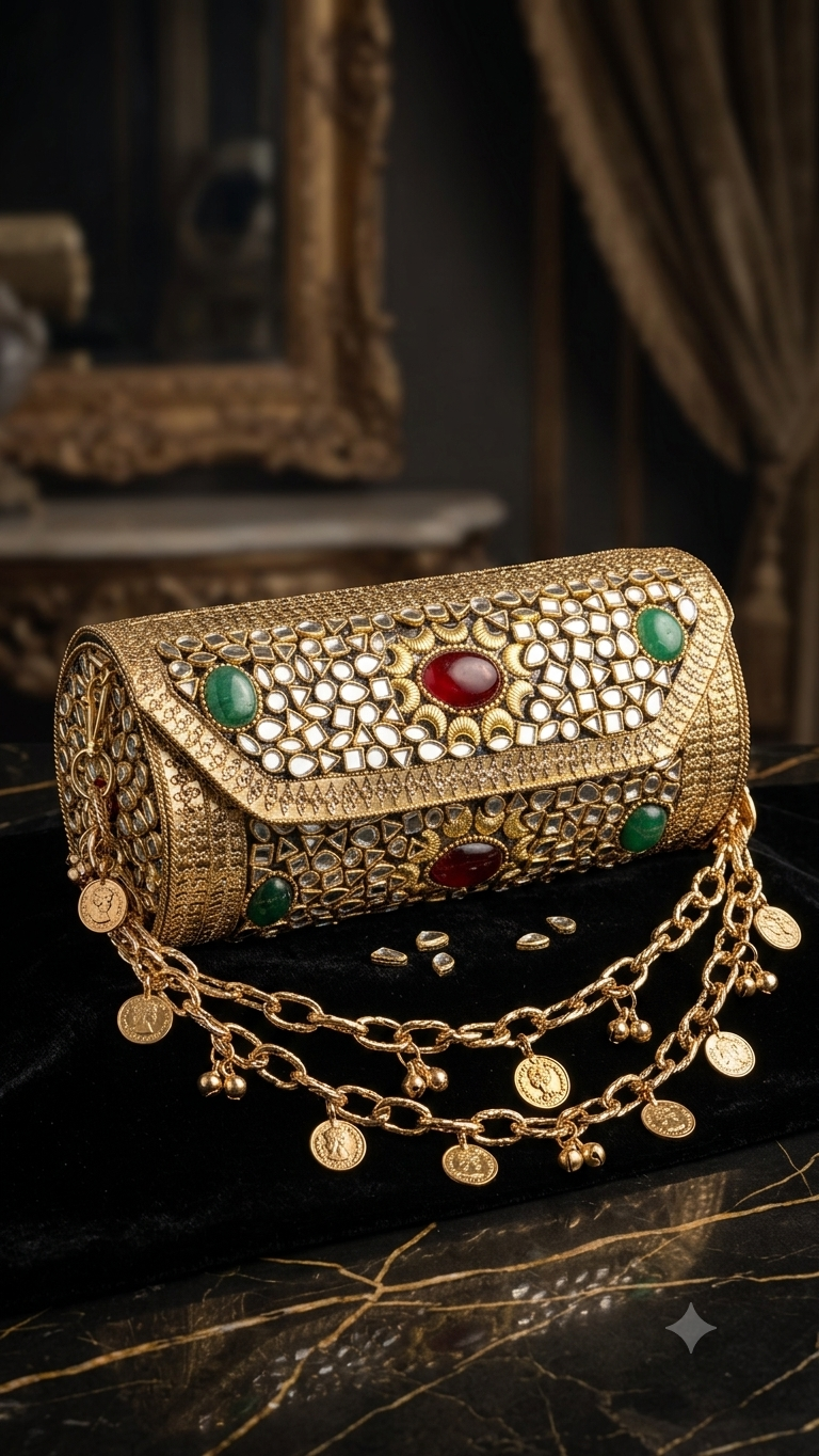 Sheesh Mahal Dholki Clutch in kundan n stones