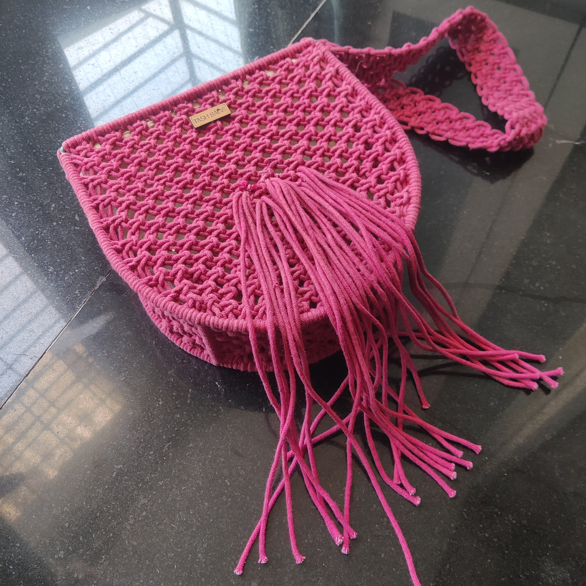 Boho Macrame Fringe Bag- Maroon Magic