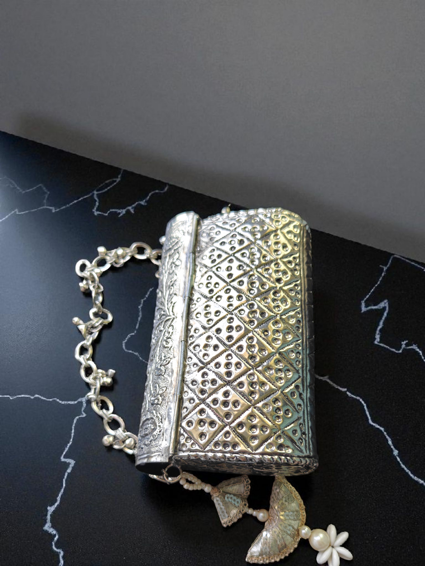 Vintage Silver Ethnic Brass Clutch