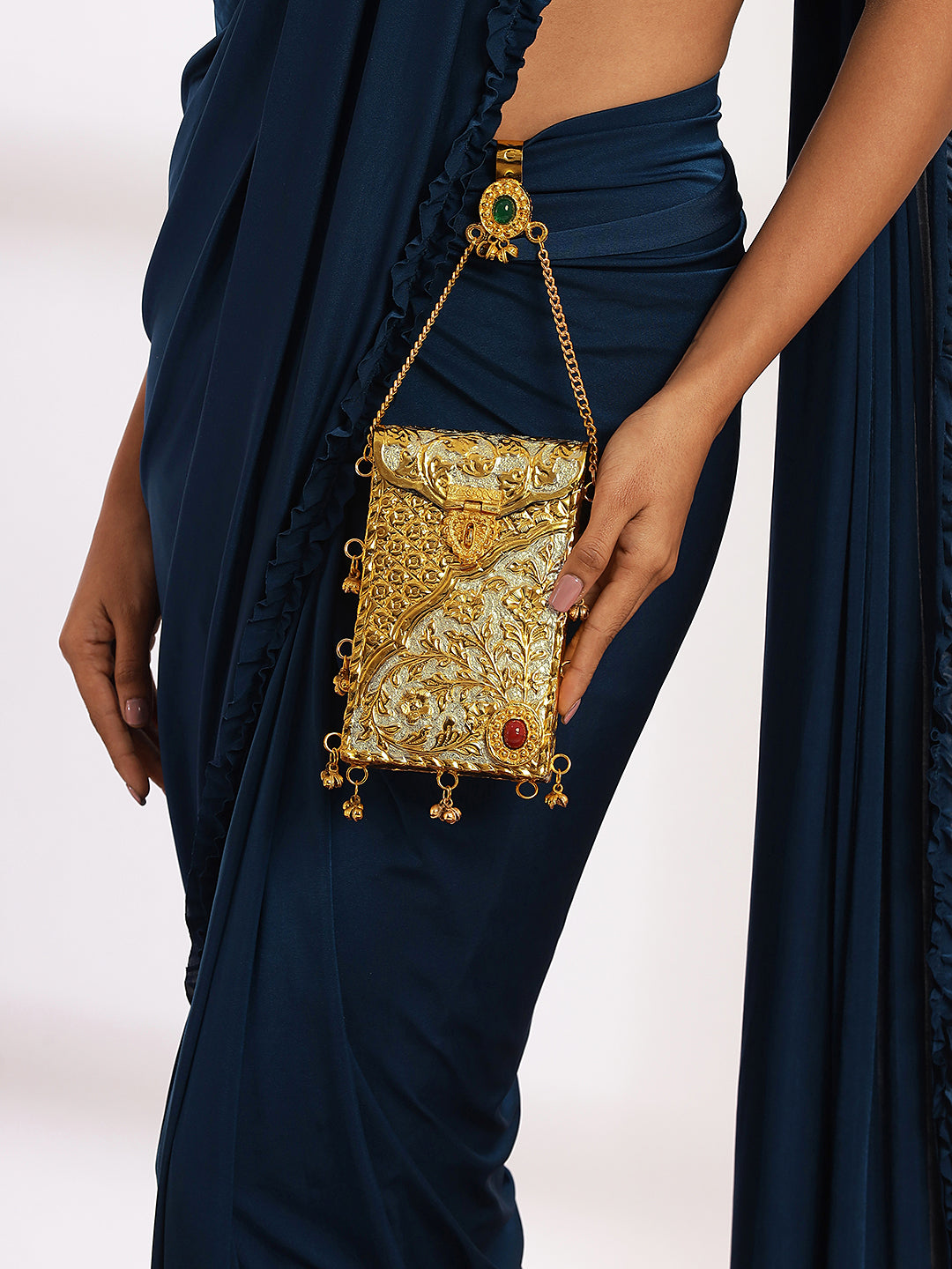 Ornate Handcrafted Mobile pouch in dual tone