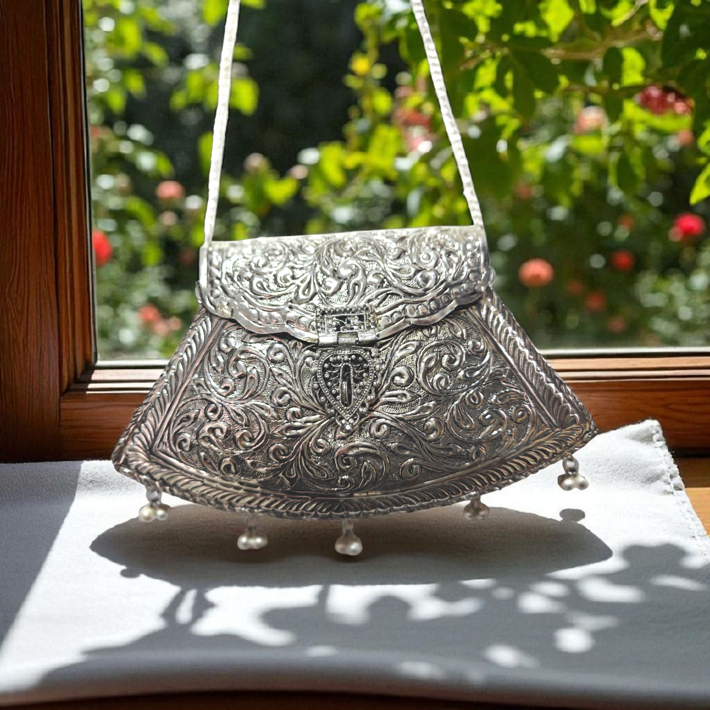 Unique Trapezoid shape Vintage Brass bags in Silver shade