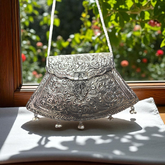 Unique Trapezoid shape Vintage Brass bags in Silver shade