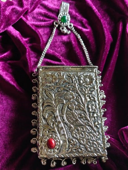 Handcrafted Peacock Brass Silver festive Mobile Pouch