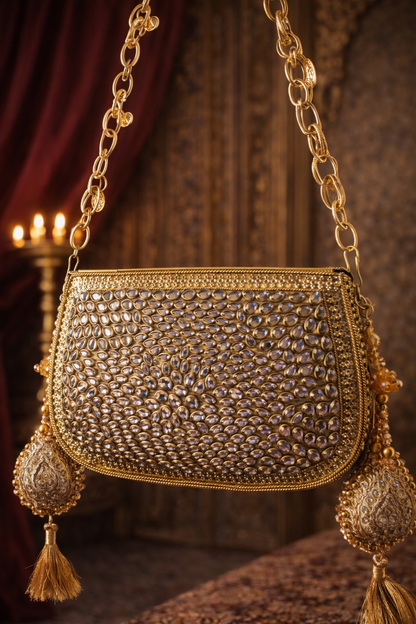 Sheesh Mahal Moha Peach crystal and kundan handbag