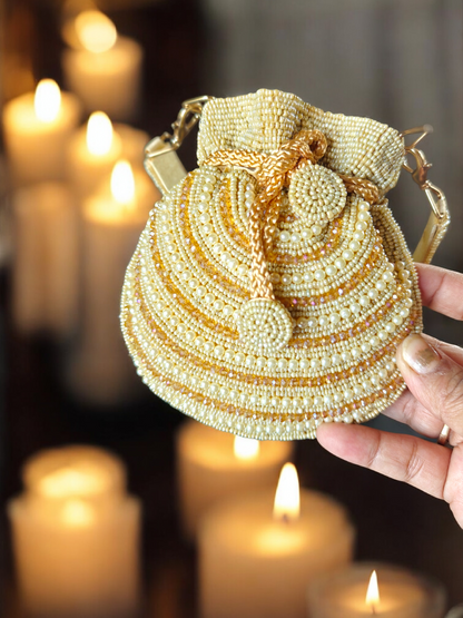 The Mini Embroidered Potli in beads, crystals and pearls