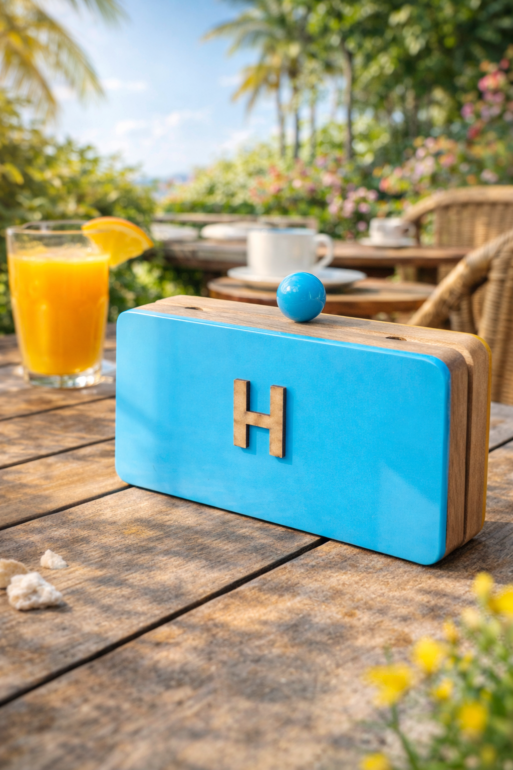Colour Block Customized Name Initial clutch in wood and enamel