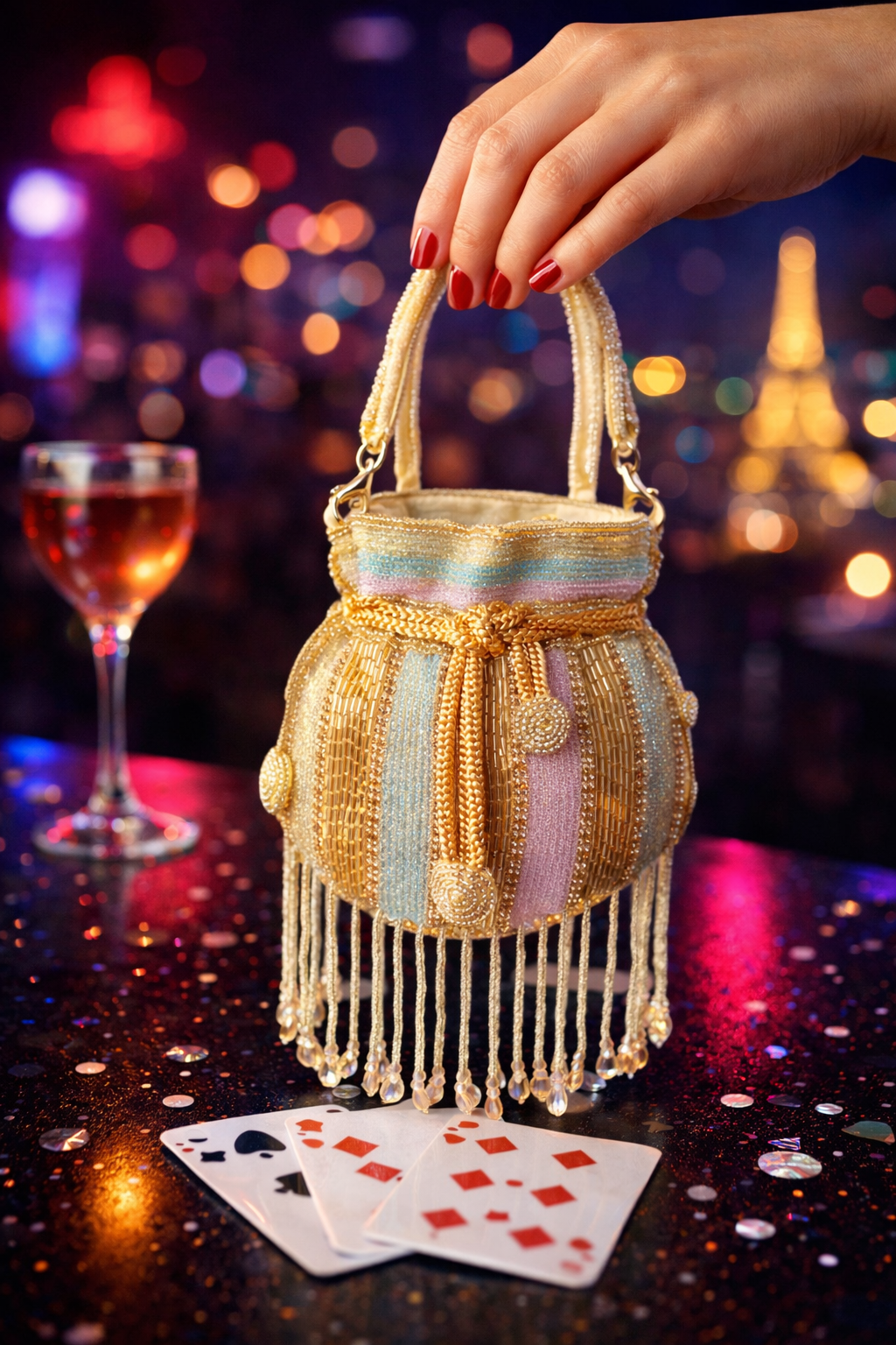 The Mini Potli Embroidered bag with crystal fringes