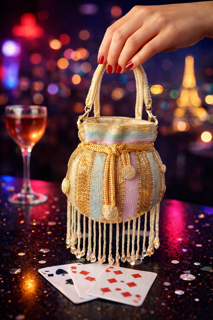 The Mini Potli Embroidered bag with crystal fringes