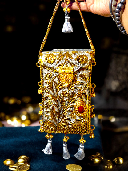 Dual Tone Rectangular Mobile Challah with ghungroo latkans and silver tassels