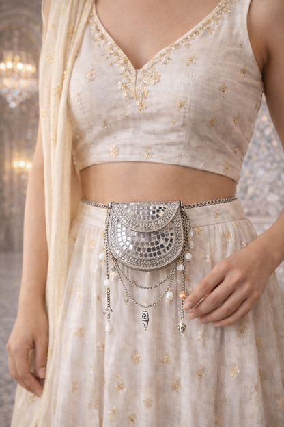 Sheesh Mahal Nano Bags - Silver Round with white beads