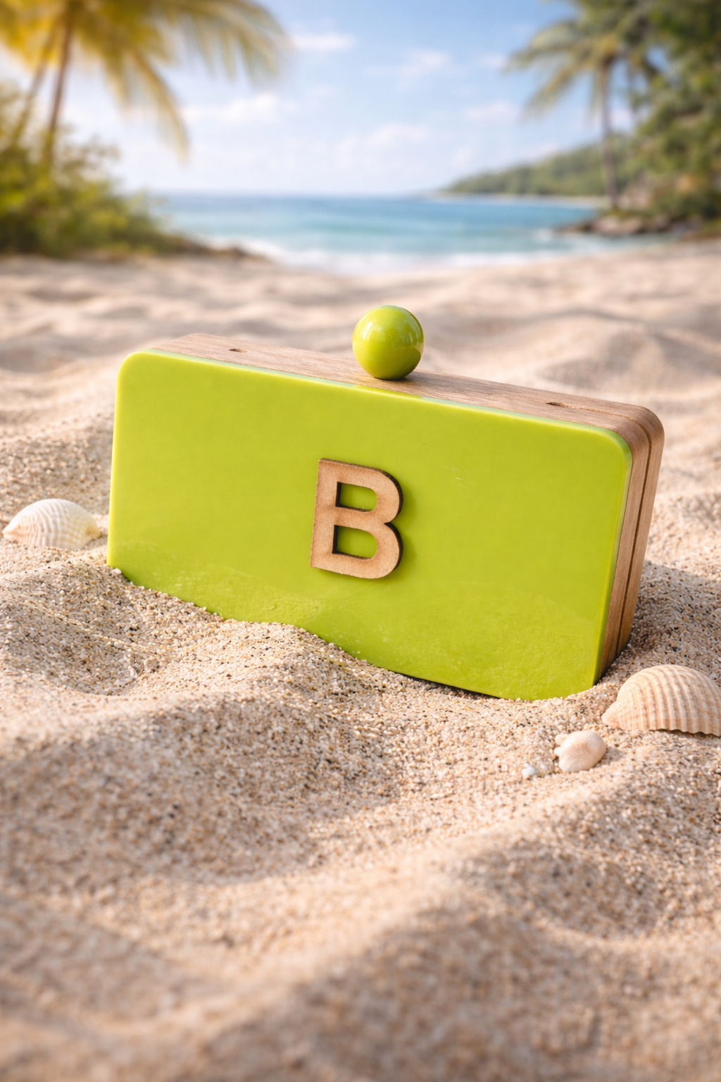 Colour Block Customized Name Initial clutch in wood and enamel